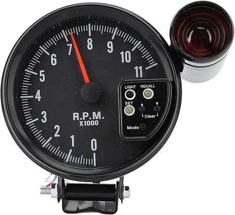5-Inch Tachometer Gauge (Black) – 12V LED RPM Meter with Shift Light for Gasoline Engines
