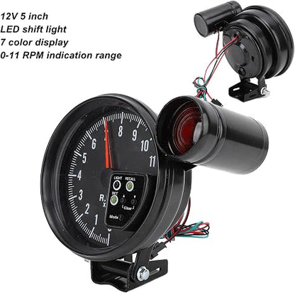 5-Inch Tachometer Gauge (Black) – 12V LED RPM Meter with Shift Light for Gasoline Engines