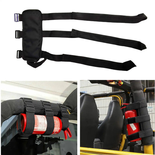 Adjustable Roll Cage Fire Extinguisher Holder Mount Belts Black