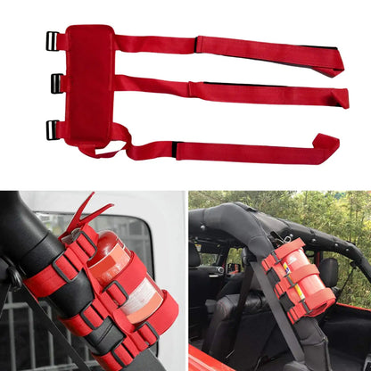 Adjustable Roll Cage Fire Extinguisher Holder Mount Belts Red