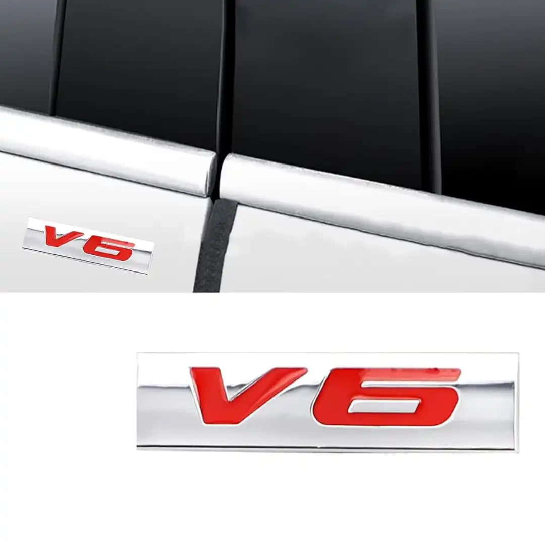 Chrome V6 Engine Emblem 3D Metal Car Badge