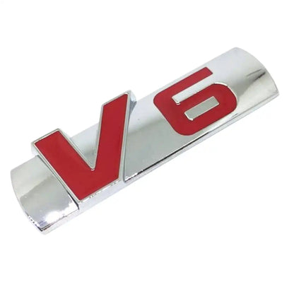 Chrome V6 Engine Emblem 3D Metal Car Badge
