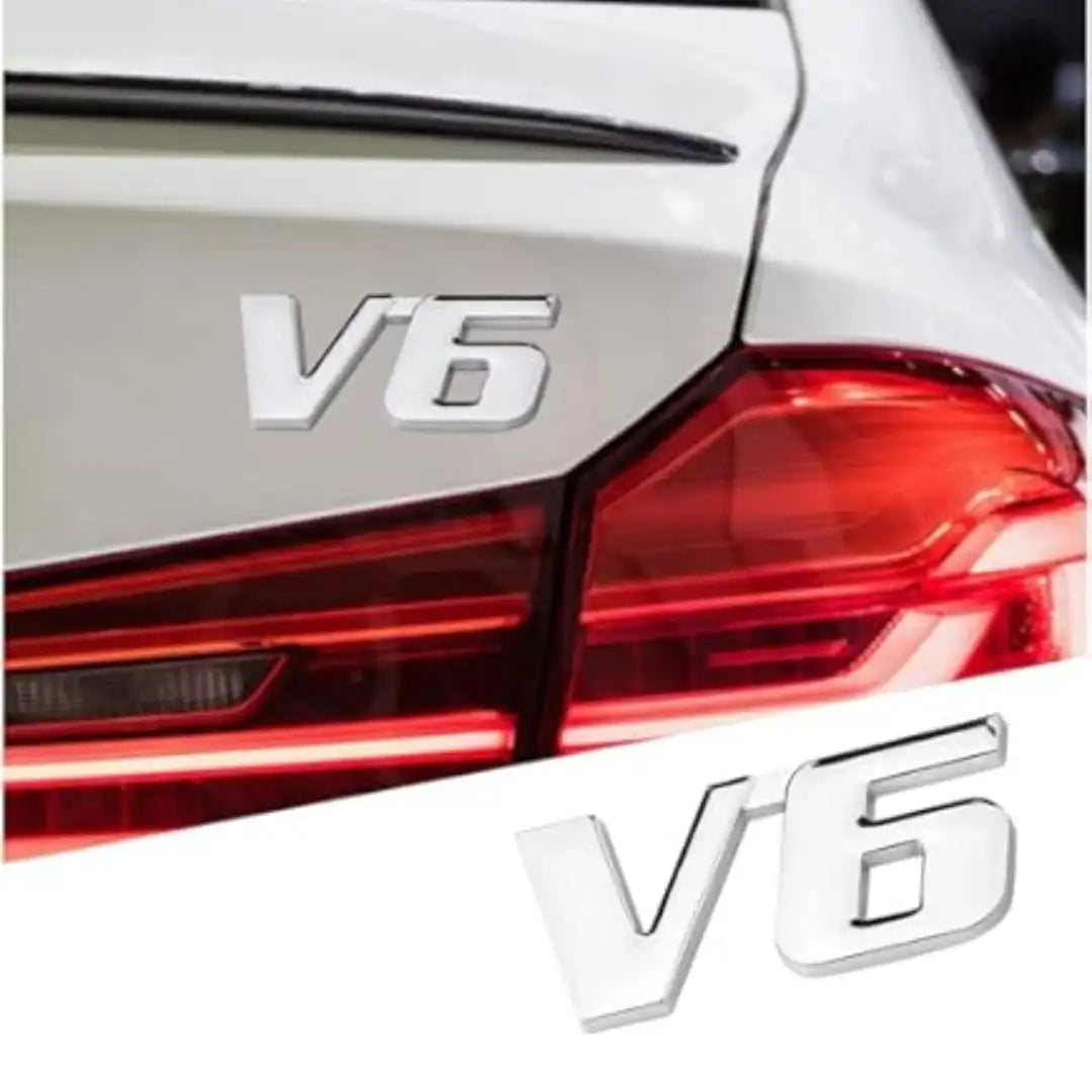 V6 Emblem – Premium 3D Metal Chrome Car Badge