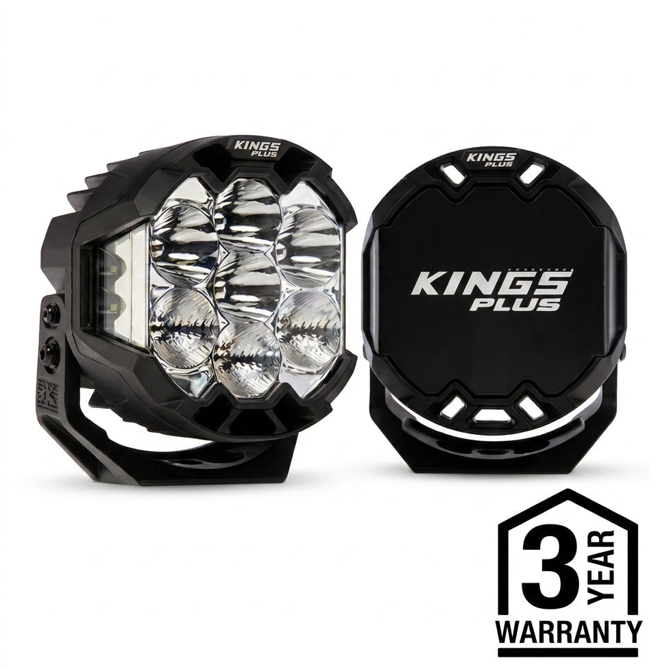 Kings Plus 7" Lethal Pro Driving lights Covers Included | 1 Lux @ 1,056 M| 14,294 Lumens | IP68, IP69K, IK08 and CISPR25 approved | Die Cast Aluminium Brackets