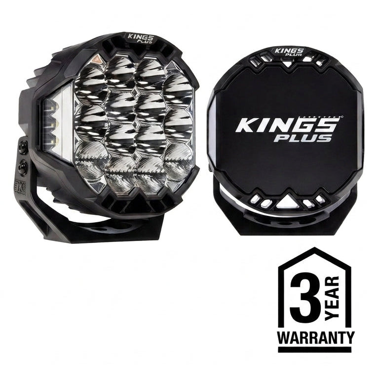 Kings Plus 7" Lethal Pro Driving lights | Covers Included | 1 Lux @ Over  1,100 M| 11,000 Over Lumens | IP68, IP69K, IK08 and CISPR25 approved | Die Cast Aluminium Brackets