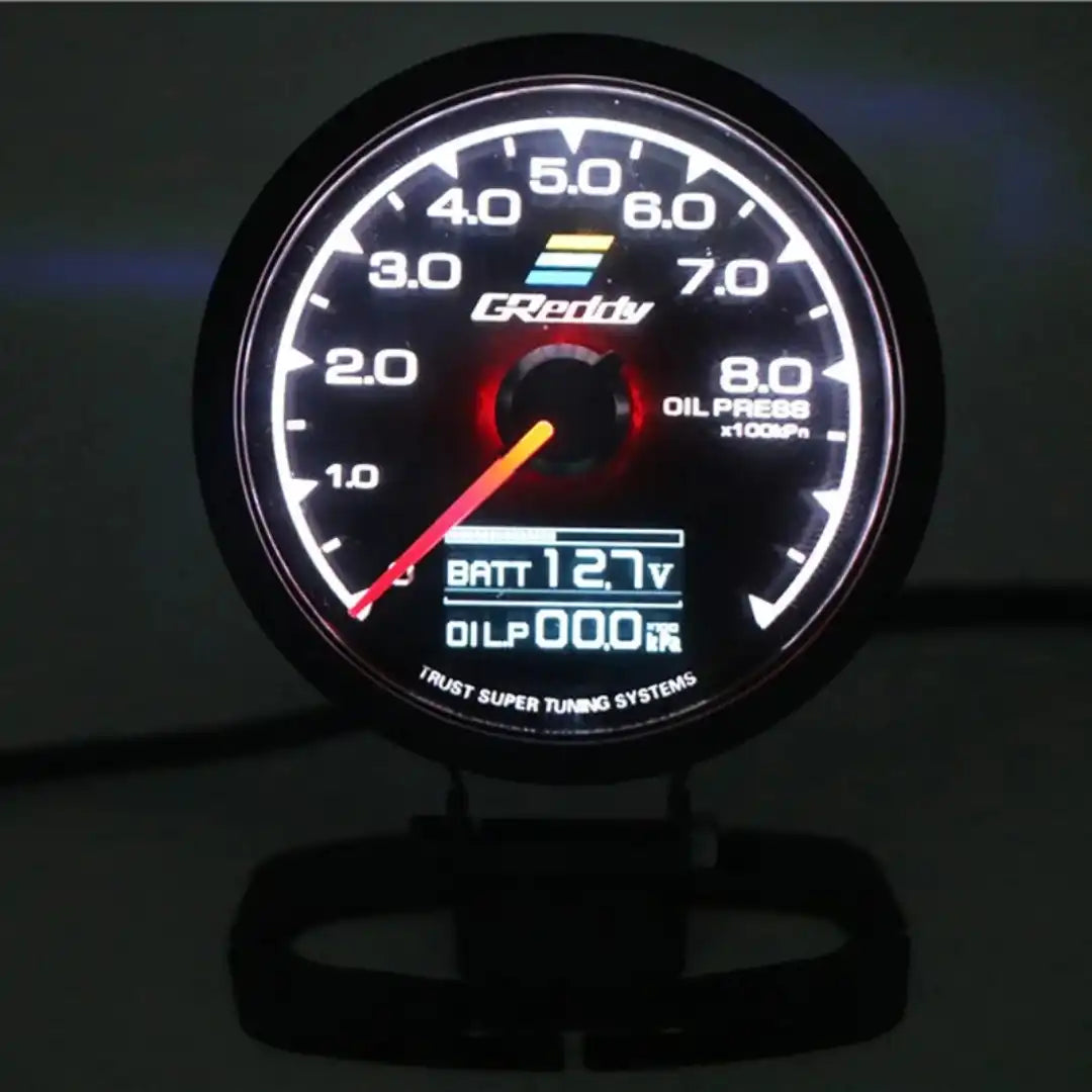 Greddy Oil Pressure Gauge - Multi LCD Digital Display Racing Meter 7 Colors