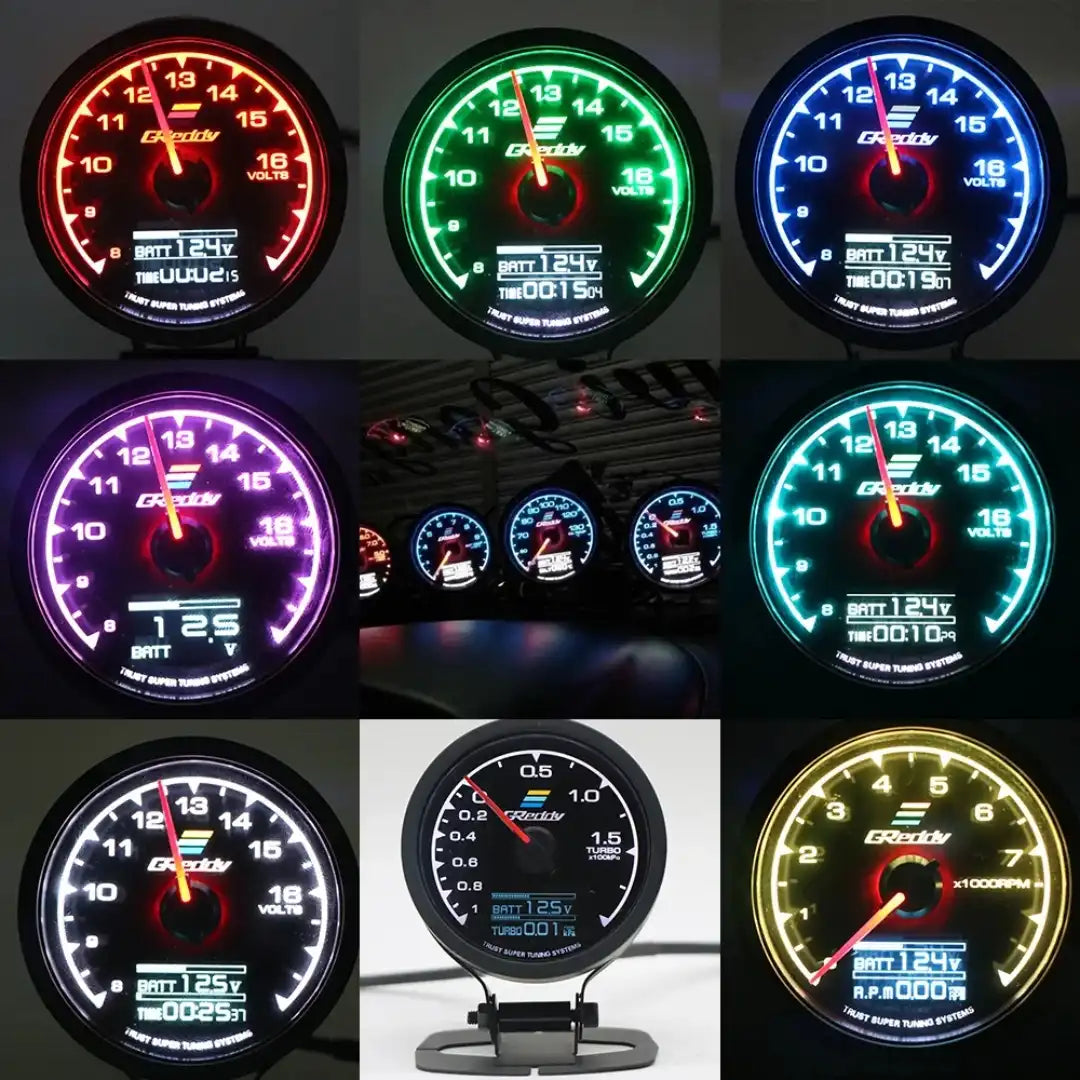 Greddy Oil Pressure Gauge - Multi LCD Digital Display Racing Meter 7 Colors