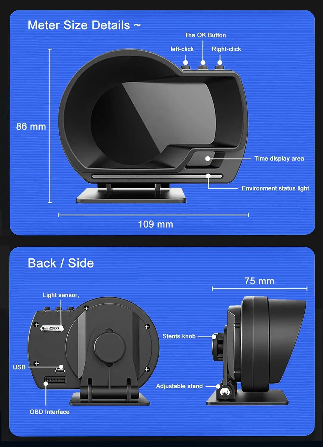 OBD2 Gauge Display, Heads Up Display for Cars, Digital Speedometer, Tachometer, Water Temp Gauge, Multi-Data Smart Gauge