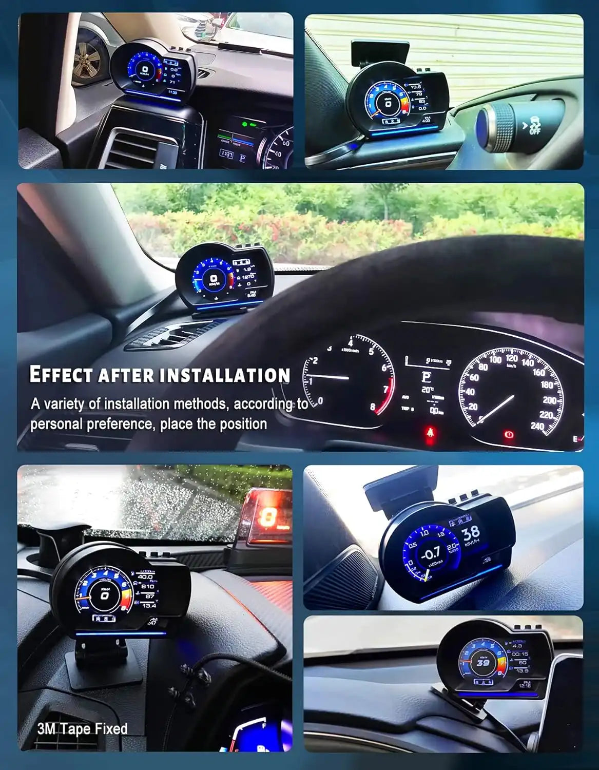 OBD2 Gauge Display, Heads Up Display for Cars, Digital Speedometer, Tachometer, Water Temp Gauge, Multi-Data Smart Gauge