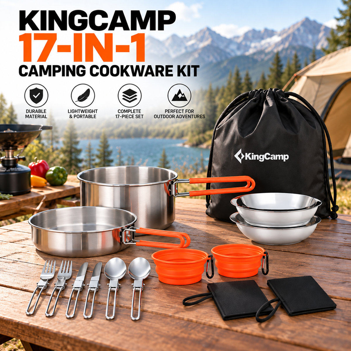 KingCamp 17-in-1 Camping Cookware Kit 