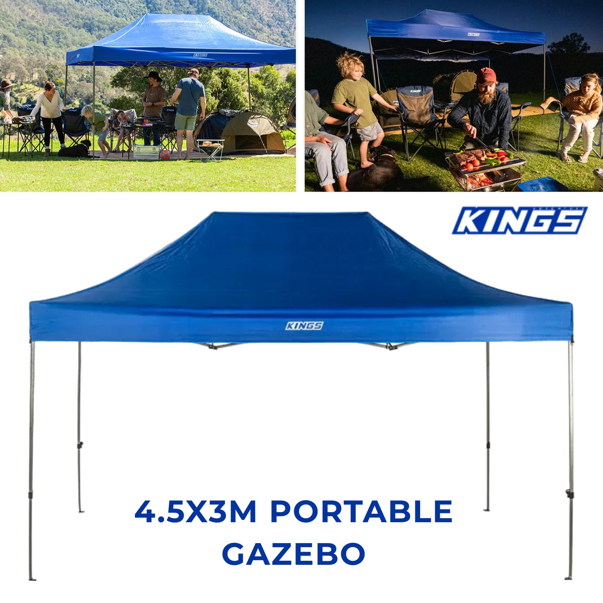 Kings 4.5x3m Portable Gazebo Heavy-Duty Steel Frame | UPF50+ | 420D Polyester