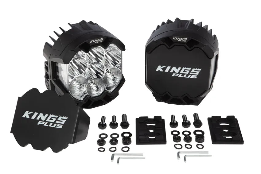 Kings Plus 7" Lethal Pro Driving lights | Covers Included | 1 Lux @ 1,056 M| 14,294 Lumens | IP68, IP69K, IK08 and CISPR25 approved | Die Cast Aluminium Brackets