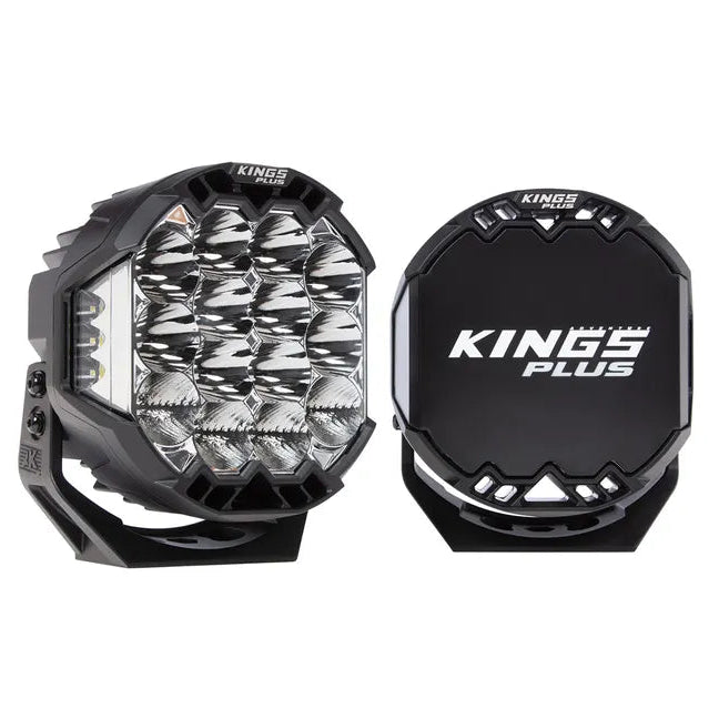 Kings Plus 9" Lethal Pro Driving lights | Covers Included | 1 Lux @ 1,627 M | 21,440 Lumens | IP68, IP69K, IK08 and CISPR25 approved | Die Cast Aluminium Brackets