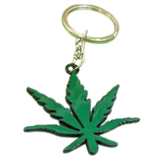 Green marijuana leaf keyring for all ages