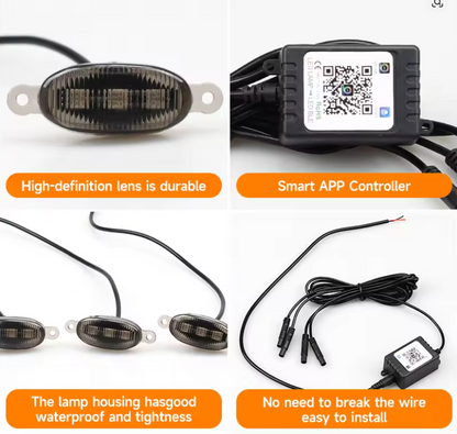 4PCS APP Controlled Multi Color Day Time Running Front Grill Lamps with Wiring Harness