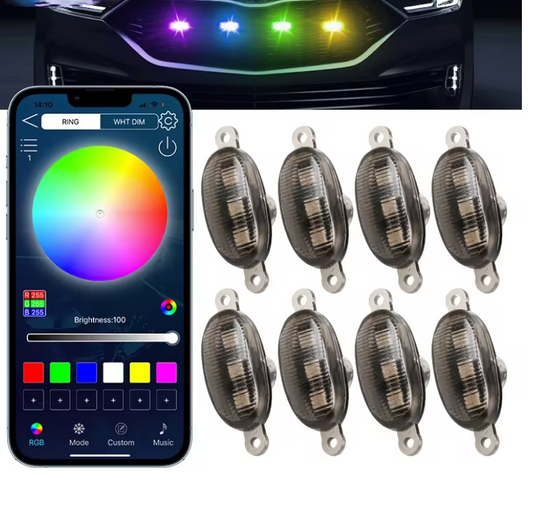 4PCS APP Controlled Multi Color Day Time Running Front Grill Lamps with Wiring Harness