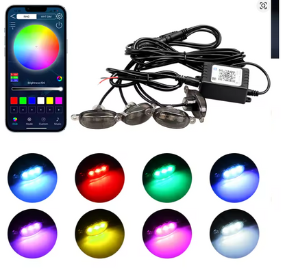 4PCS APP Controlled Multi Color Day Time Running Front Grill Lamps with Wiring Harness