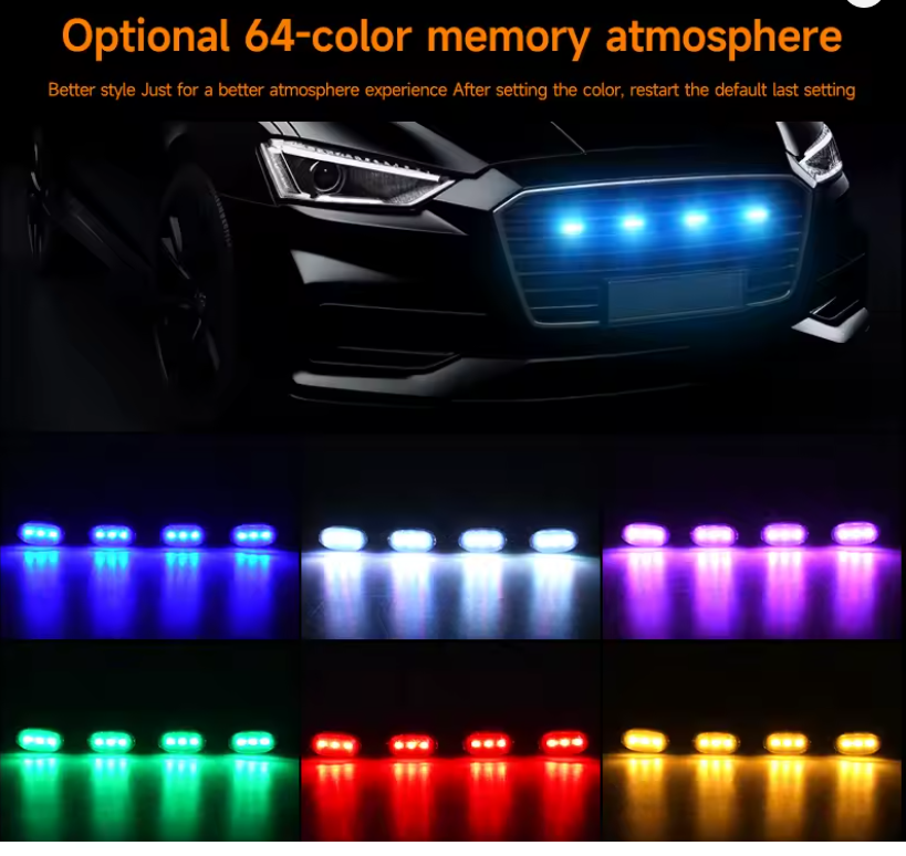 4PCS APP Controlled Multi Color Day Time Running Front Grill Lamps with Wiring Harness