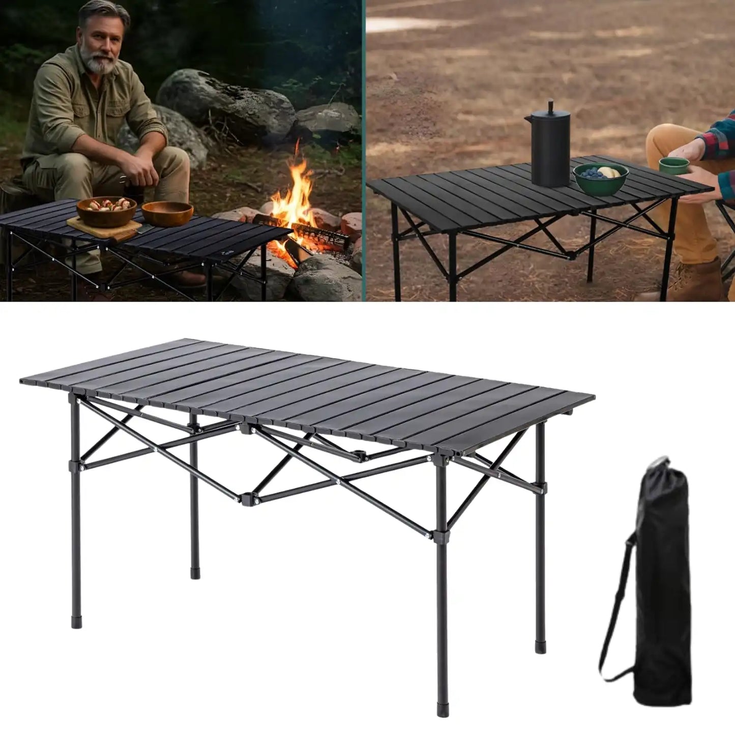 Folding Camping Table With Roll-Up Tabletop