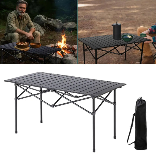 Folding Camping Table With Roll-Up Tabletop