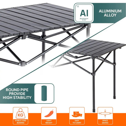 Multipurpose Folding Camping Table With Roll-Up Tabletop | Portable Outdoor Table for Camping, Hiking, Picnic & BBQ