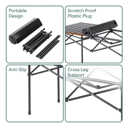 Multipurpose Folding Camping Table With Roll-Up Tabletop | Portable Outdoor Table for Camping, Hiking, Picnic & BBQ