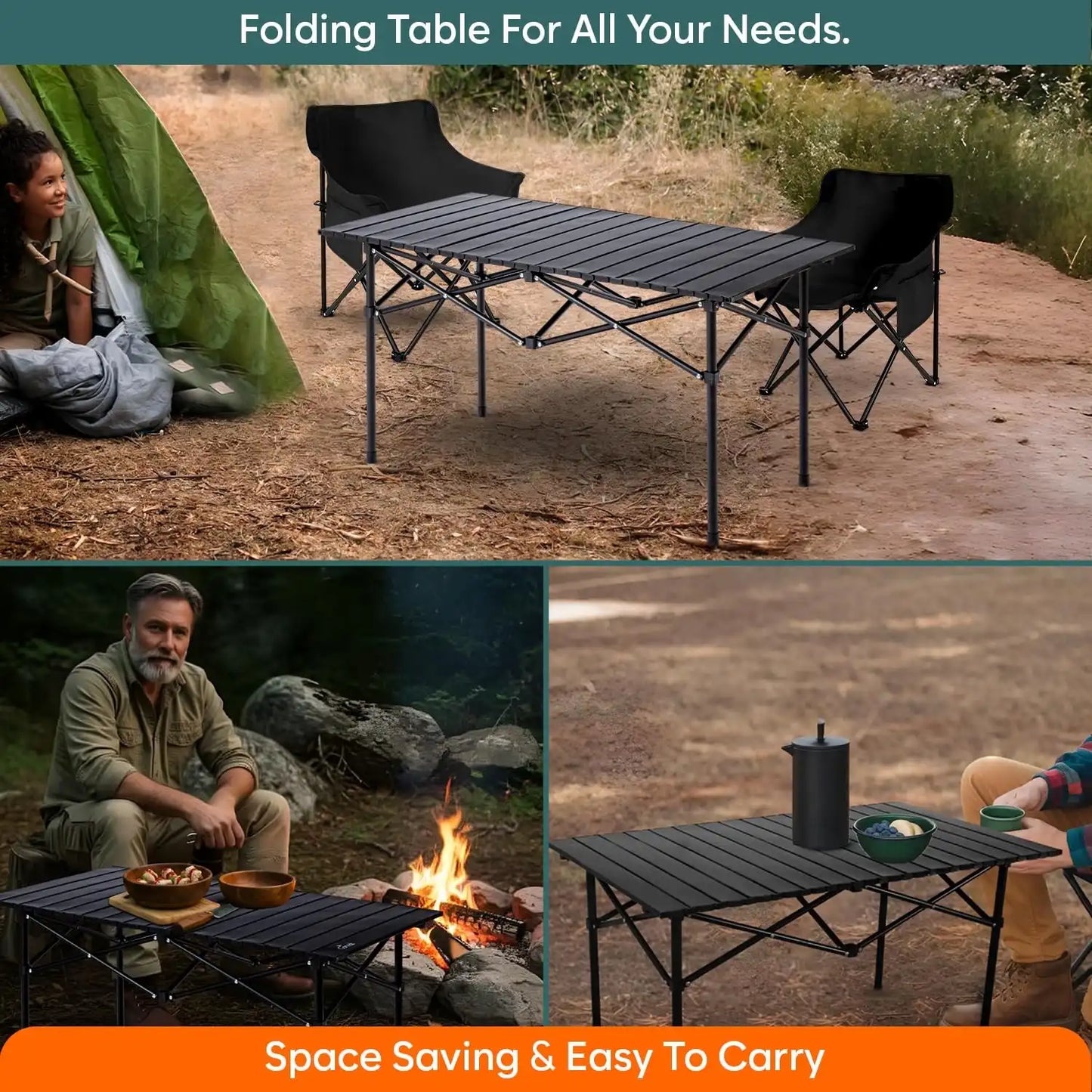 Folding Camping Table With Roll-Up Tabletop Use case