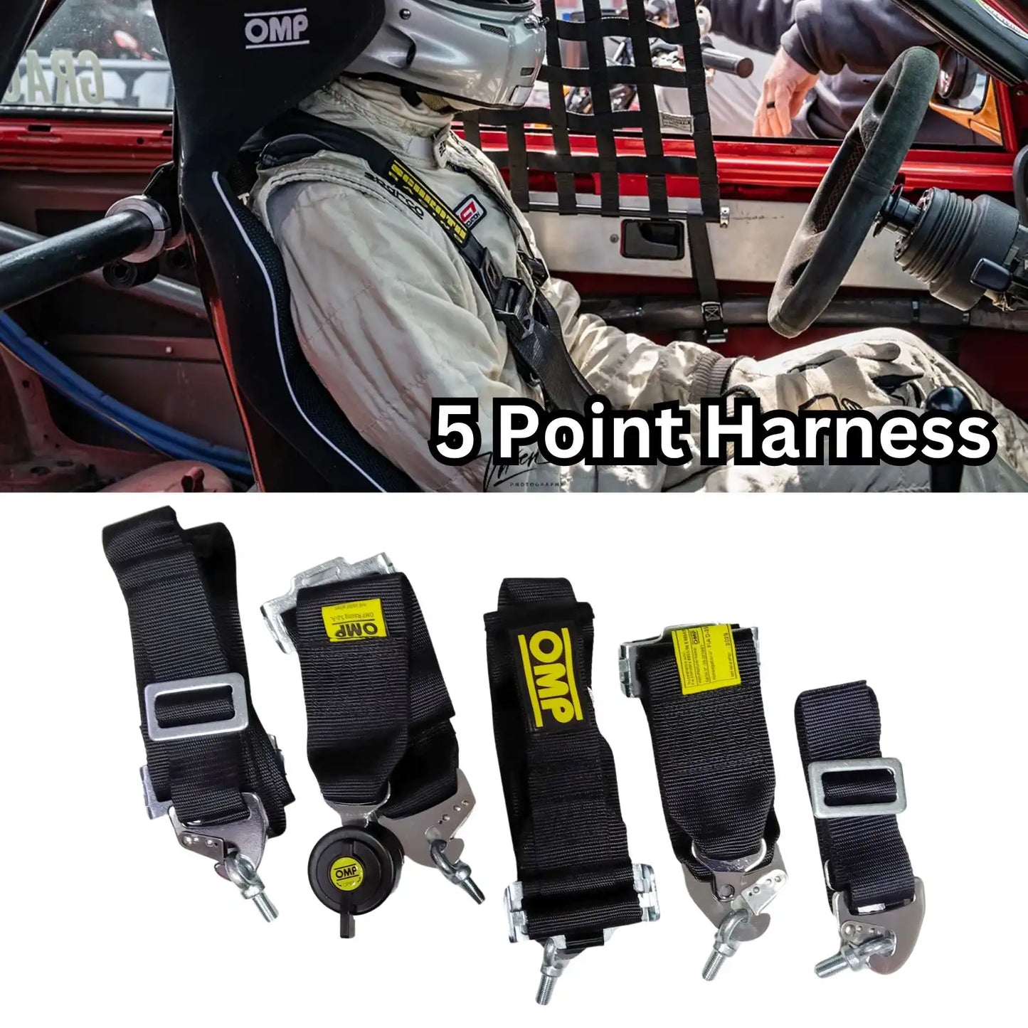 OMP 5 Point Racing Harness - Black Seat Belt (pair)