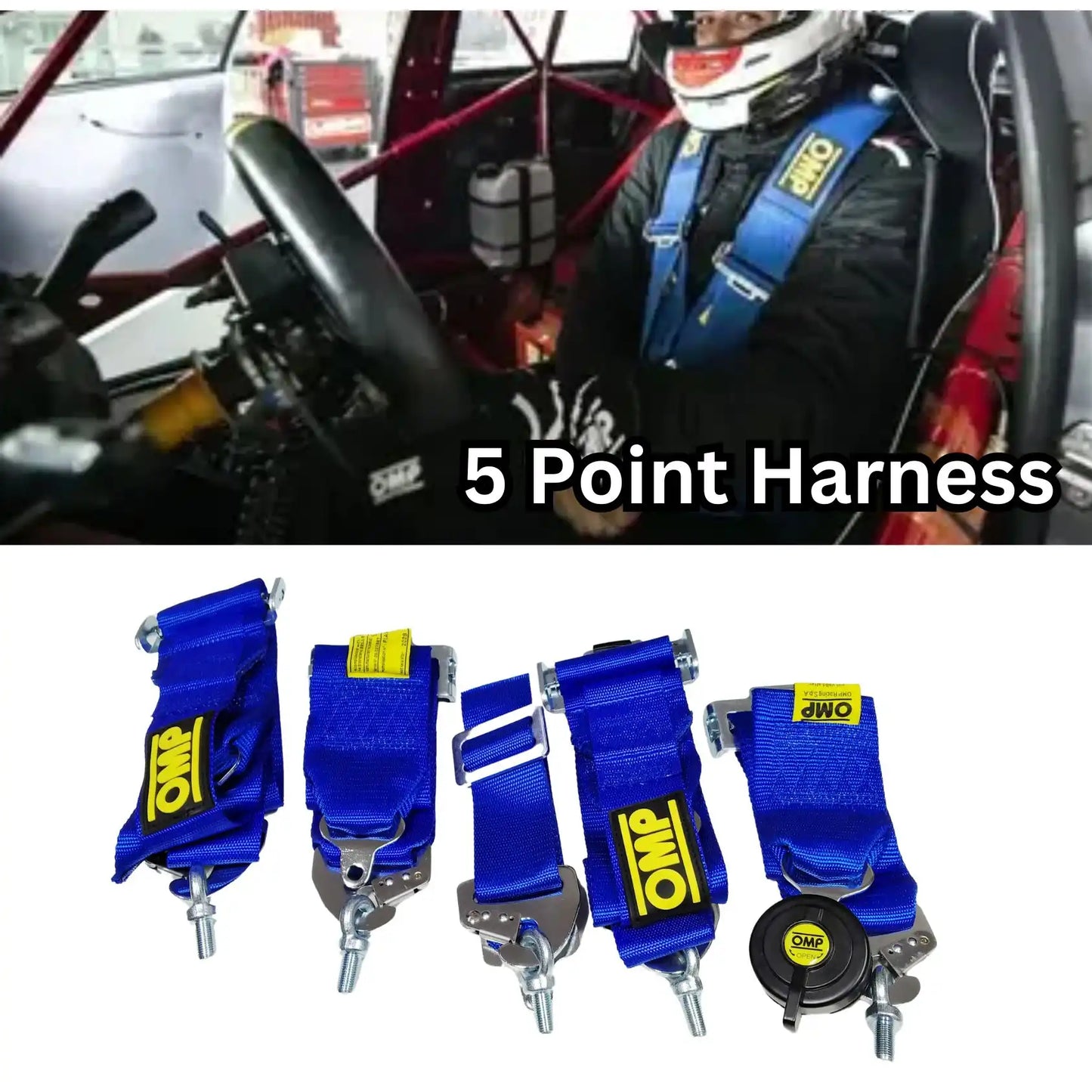 OMP 5 Point Racing Harness - Blue Seat Belt (pair)