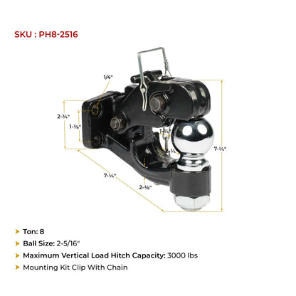 Pintle Hitch Trailer Ball 8 Ton Capacity Tow Hook