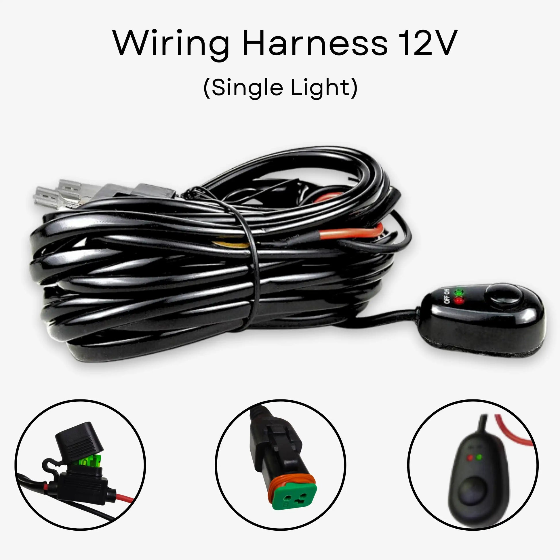 Single Light Wiring Harness with 12V 40A ON/OFF Switch Relay for LED Bar Light