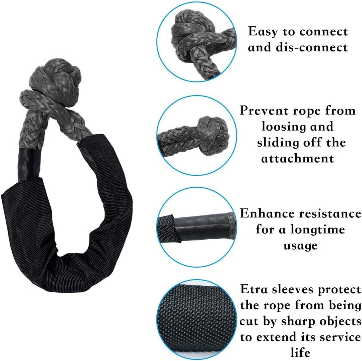 Soft Shackle Recovery Rope 41,000lbs Breaking Strength | Off-Road Recovery Shackle for SUV, ATV, Truck & Boat