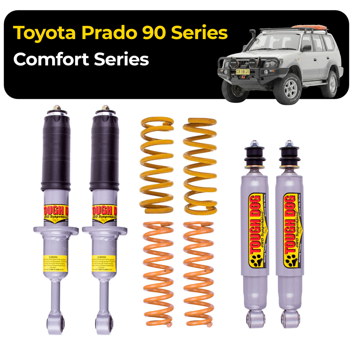 Tough Dog Suspension For Toyota Prado 90 Series Steel Bullbar - 40mm Lift Foam Cell Shocks Comfort Series