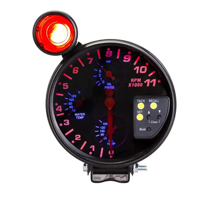 Universal 4-in-1 Automotive Tachometer – 5 inch RPM Gauge with Seat Mount (12V)