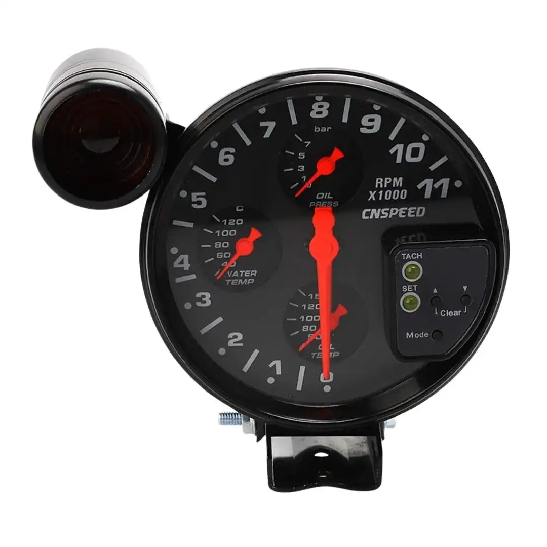 Universal 4-in-1 Automotive Tachometer – 5 inch RPM Gauge with Seat Mount (12V)