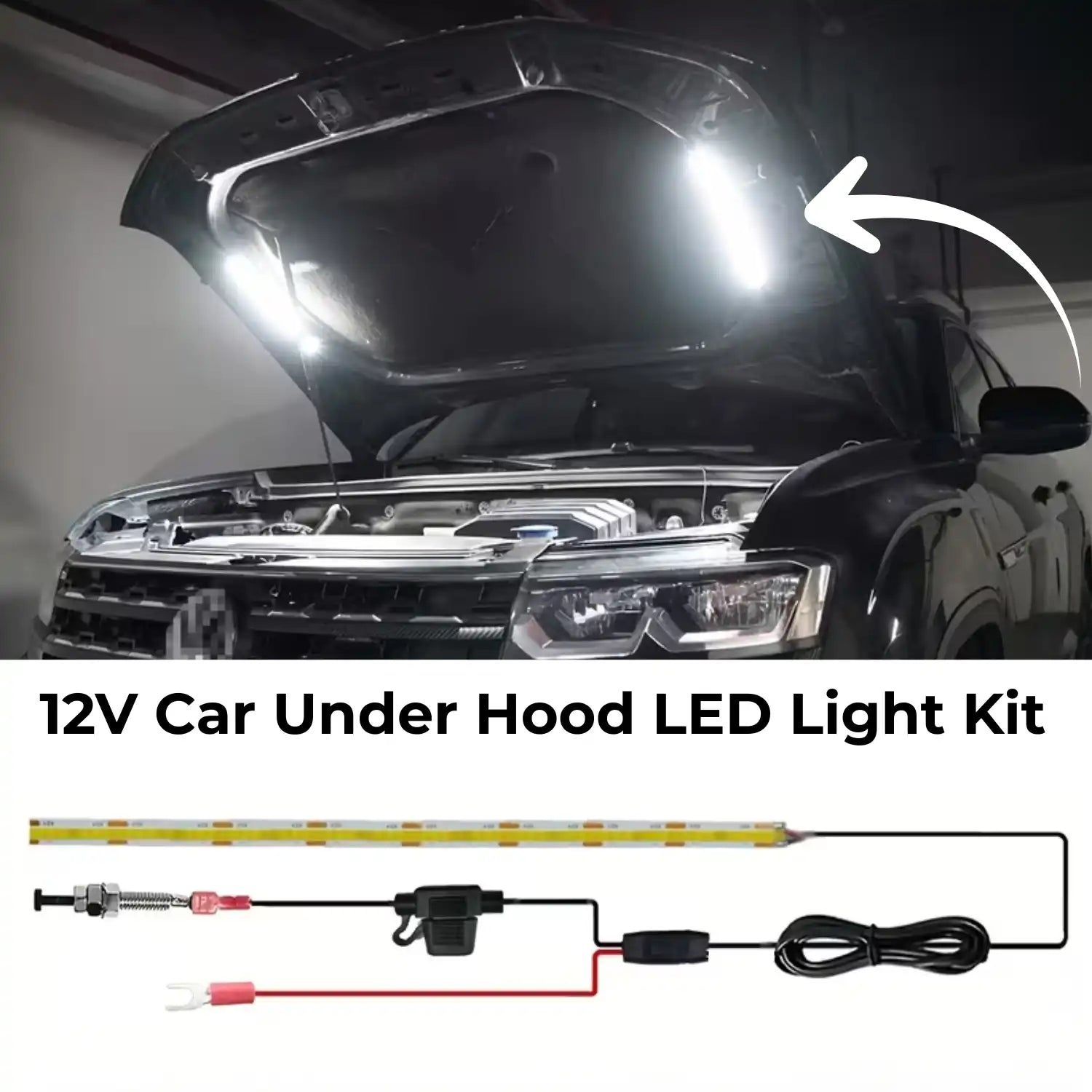 Universal 12V White LED COB Strip for Car Under Hood 