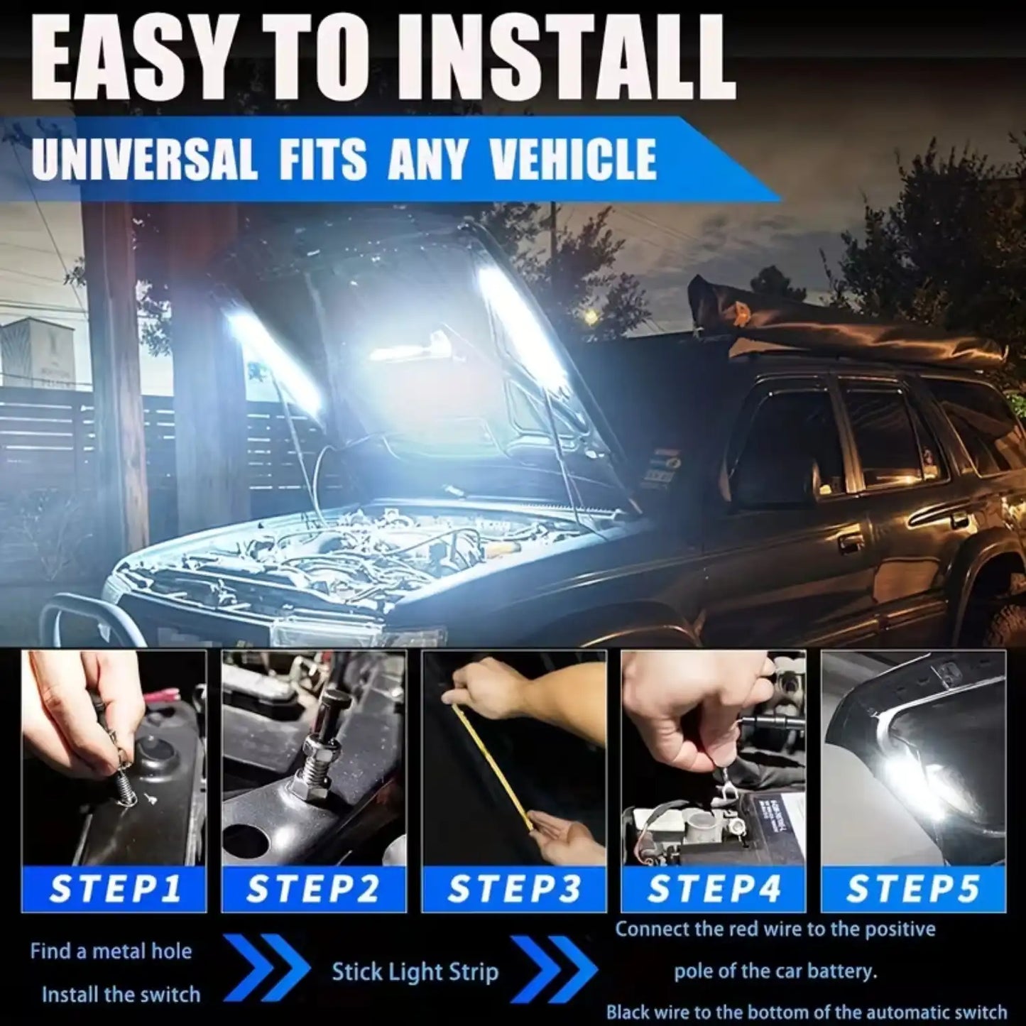 Universal 12V White LED COB Strip for Car Under Hood