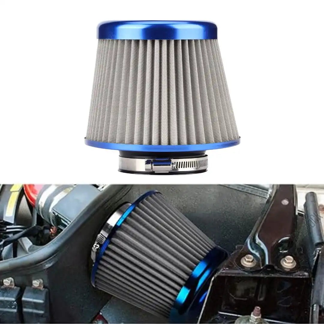 Universal 3 inch Burnt Blue Neck High-Flow Cold Air Intake Filter For Car