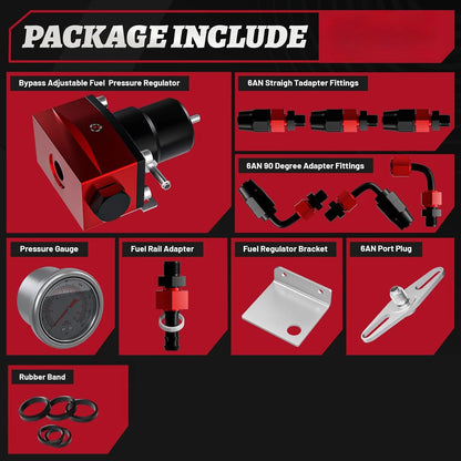 Universal Adjustable EFI Aluminum Fuel Pressure Regulator Kit w/ 0-160 psi Gauge AN6-6AN Fuel Line Hose Fittings Blue & Red