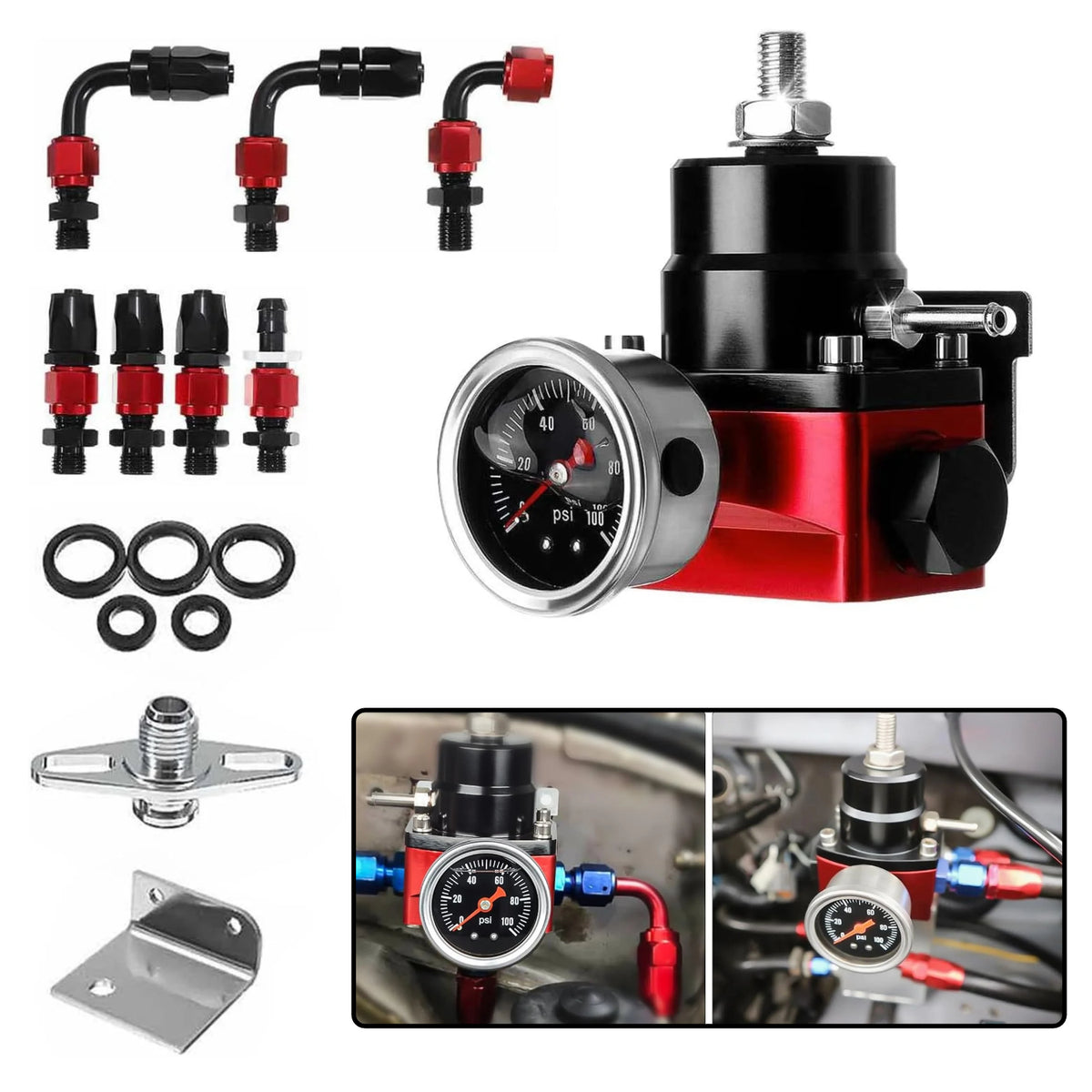 Universal Adjustable EFI Fuel Pressure Regulator Kit with Gauge