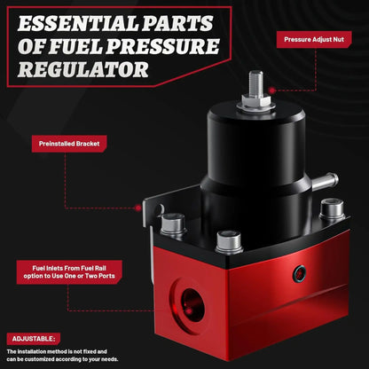 Universal Adjustable EFI Aluminum Fuel Pressure Regulator Kit w/ 0-160 psi Gauge AN6-6AN Fuel Line Hose Fittings Black & Red