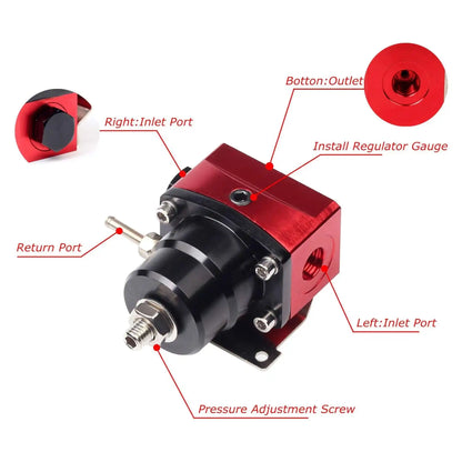 Universal Adjustable EFI Aluminum Fuel Pressure Regulator Kit w/ 0-160 psi Gauge AN6-6AN Fuel Line Hose Fittings Black & Red