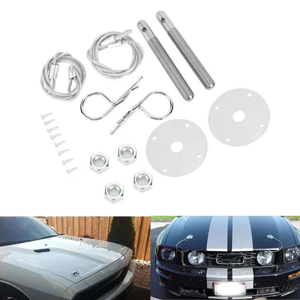 Universal Bonnet Lock Clip Kit Hood Pin Plate For Car