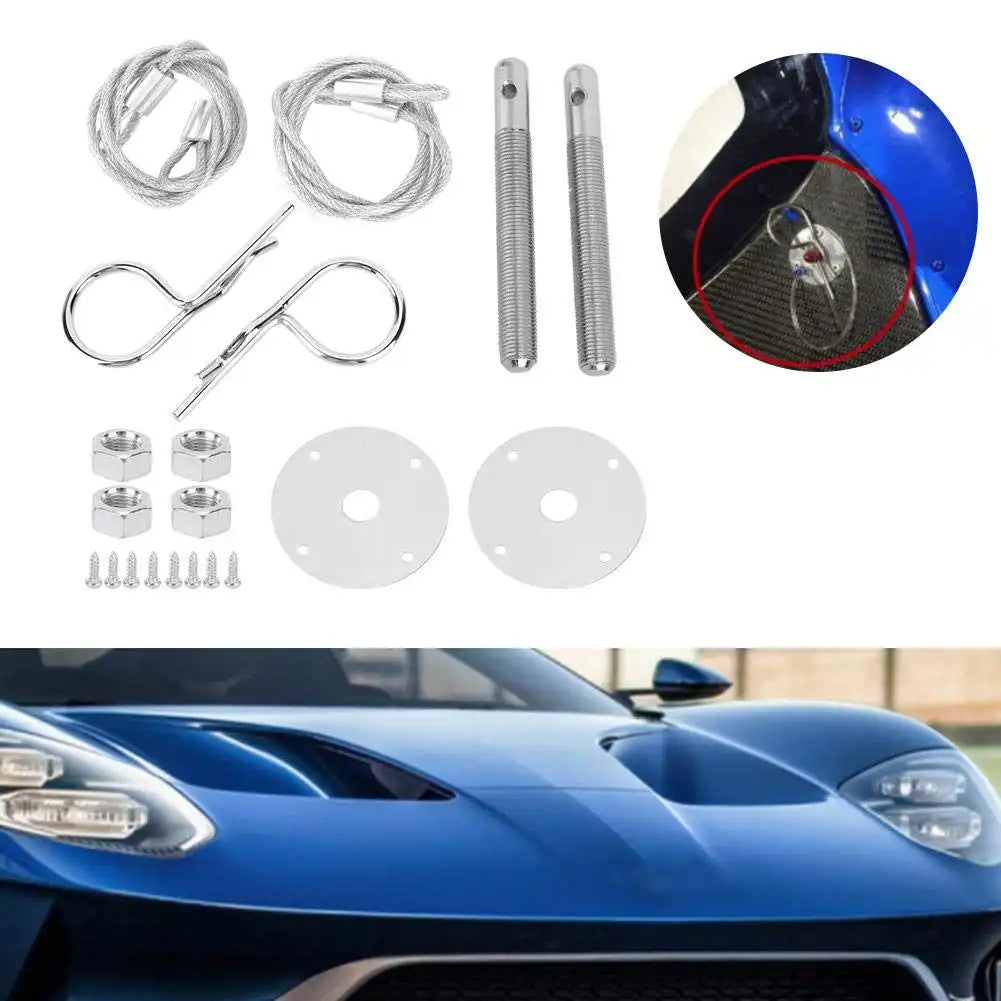 Universal Bonnet Lock Clip Kit Hood Pin Plate For Car