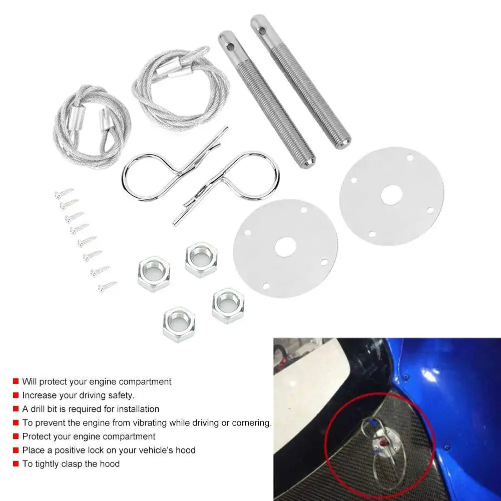 Universal Bonnet Lock Clip Kit Hood Pin Plate For Car