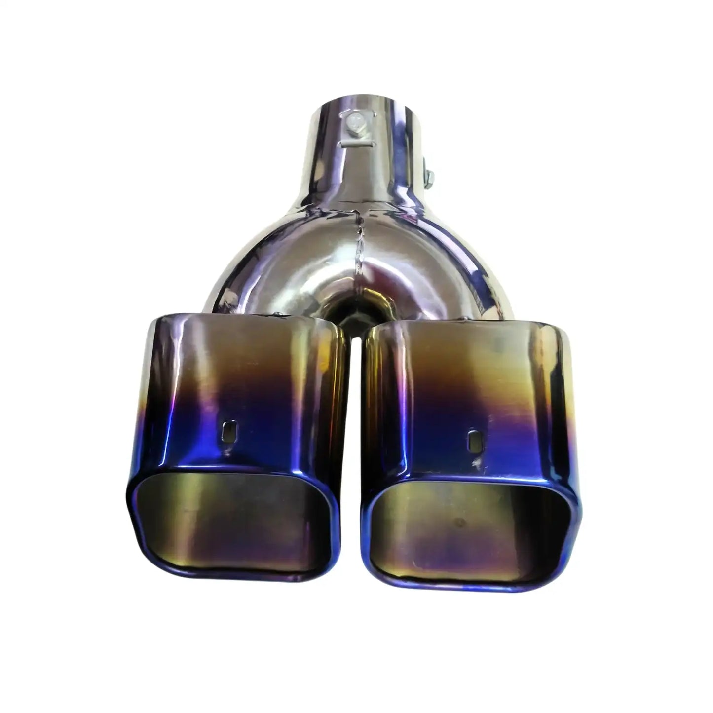 Universal Car Exhaust Muffler Double TIP Stainless Steel Silencer Cover Blue & Silver Color