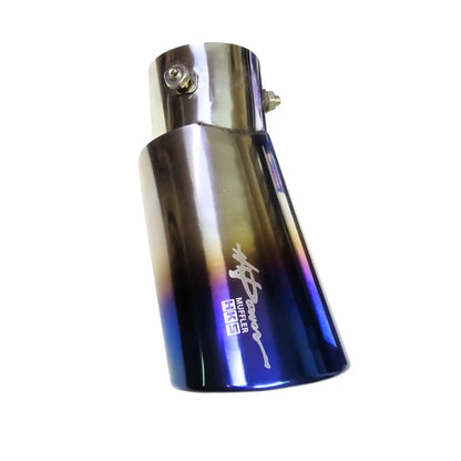 Universal Car Exhaust Muffler Single TIP Stainless Steel Silencer Cover Blue & Silver Color