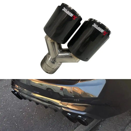 Universal Dual Akrapovic Carbon Fiber Exhaust Tip – Gloss Black Finish