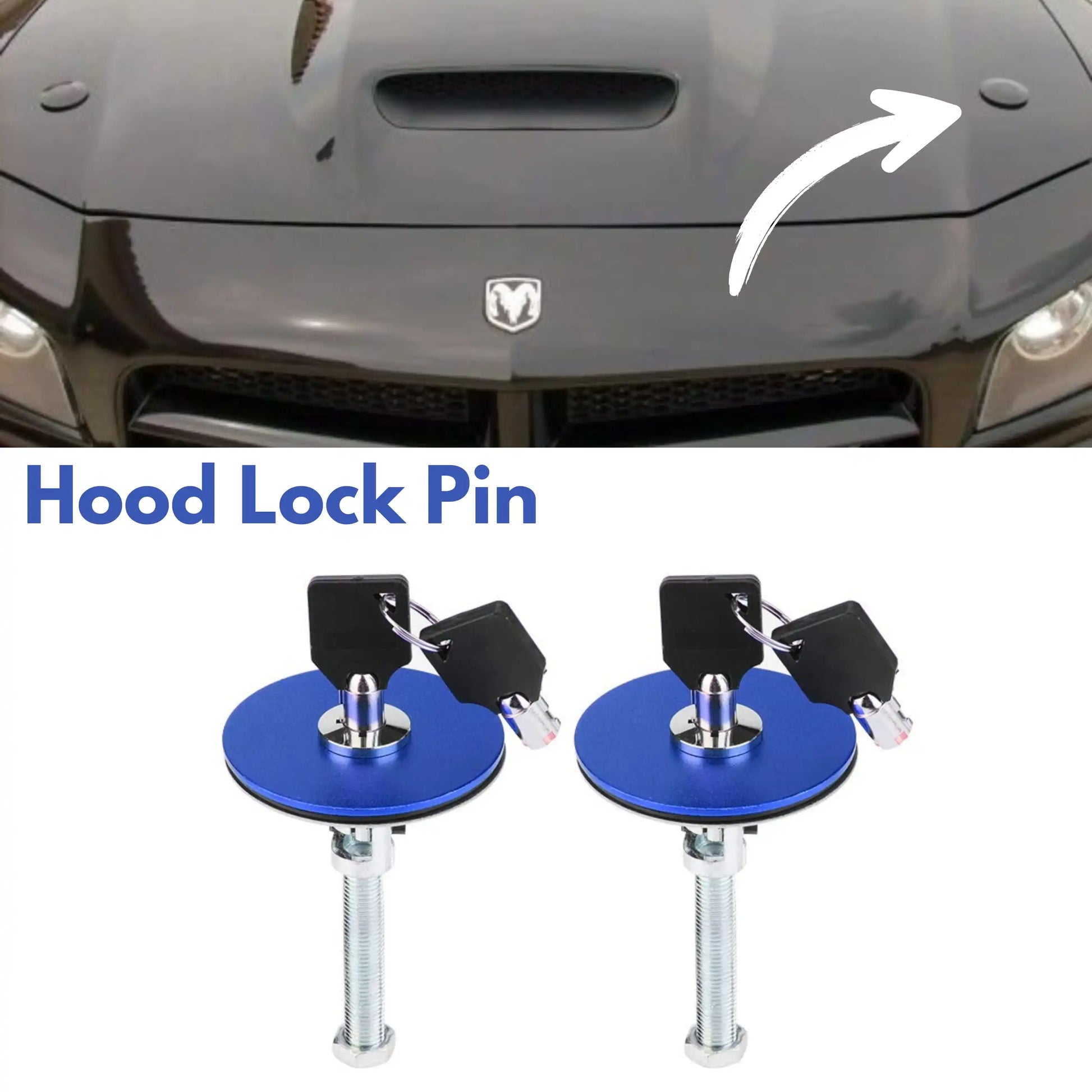 Universal Hood Lock Pin Engine Bonnet Lock Kit with Keys - Blue