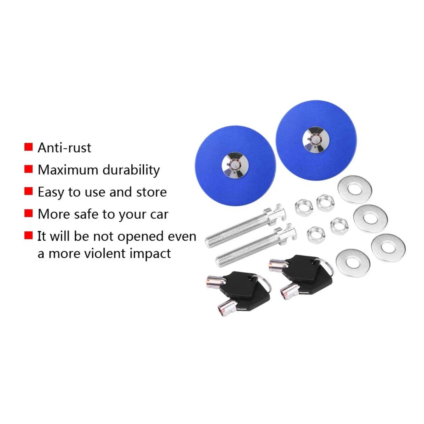 Universal Hood Lock Pin Engine Bonnet Lock Kit with Keys - Blue